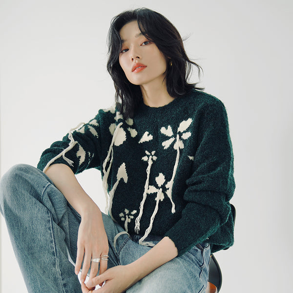 Loose Round Neck Print Pullover Sweater 213009
